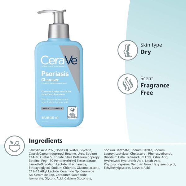 Cerave Psoriasis Cleanser 237 Ml| With Salicylic Acid For Dry Skin Itch Relief & Latic Acid For Exfoliation